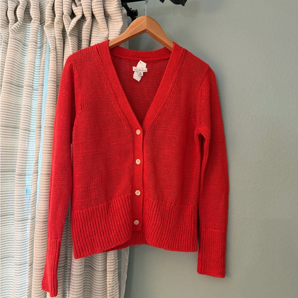 L.L. Bean signature linen button up sweater orange color women’s size medium